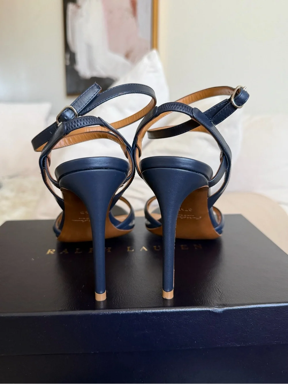 RALPH LAUREN COLLECTION CLARKE 95MM CALFSKIN SANDAL IN LUX NAVY